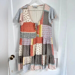 Aritzia Dress Forum Patchwork Mixed Media Boho Dress Size M
